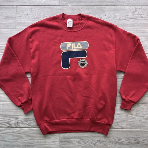 VINTAGE FILA Italy Sweater Adult Large Red Sweatshirt Pullover Made USA 90s - Picture 1 of 6